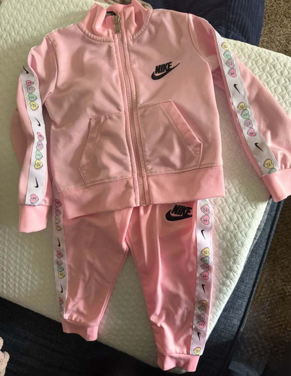 Nike Tracksuit Size 2T Pink Heart Tape Full Zip Jogger Set